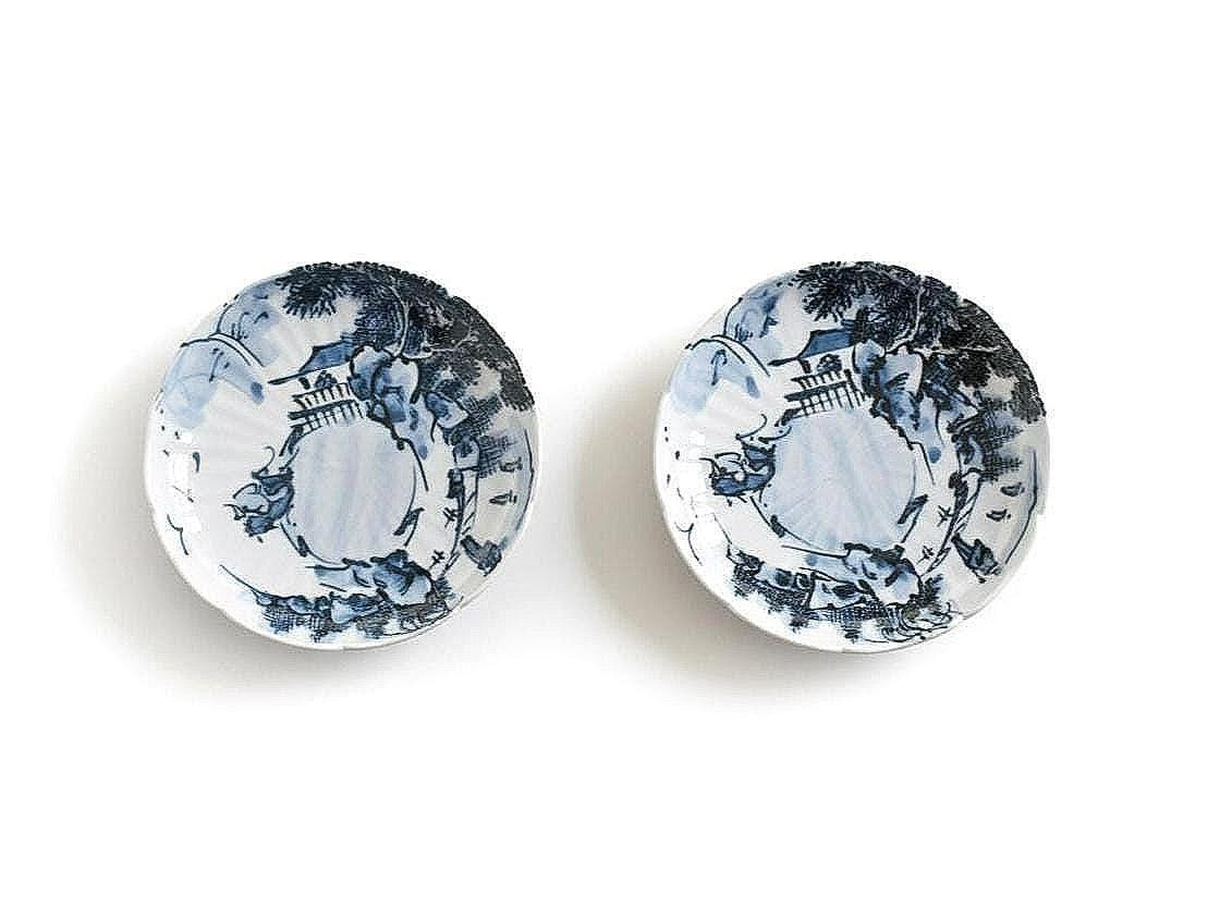 Tōsai Kiyomizu-Yaki Sometsuke Landscape Porcelain Plates set of two