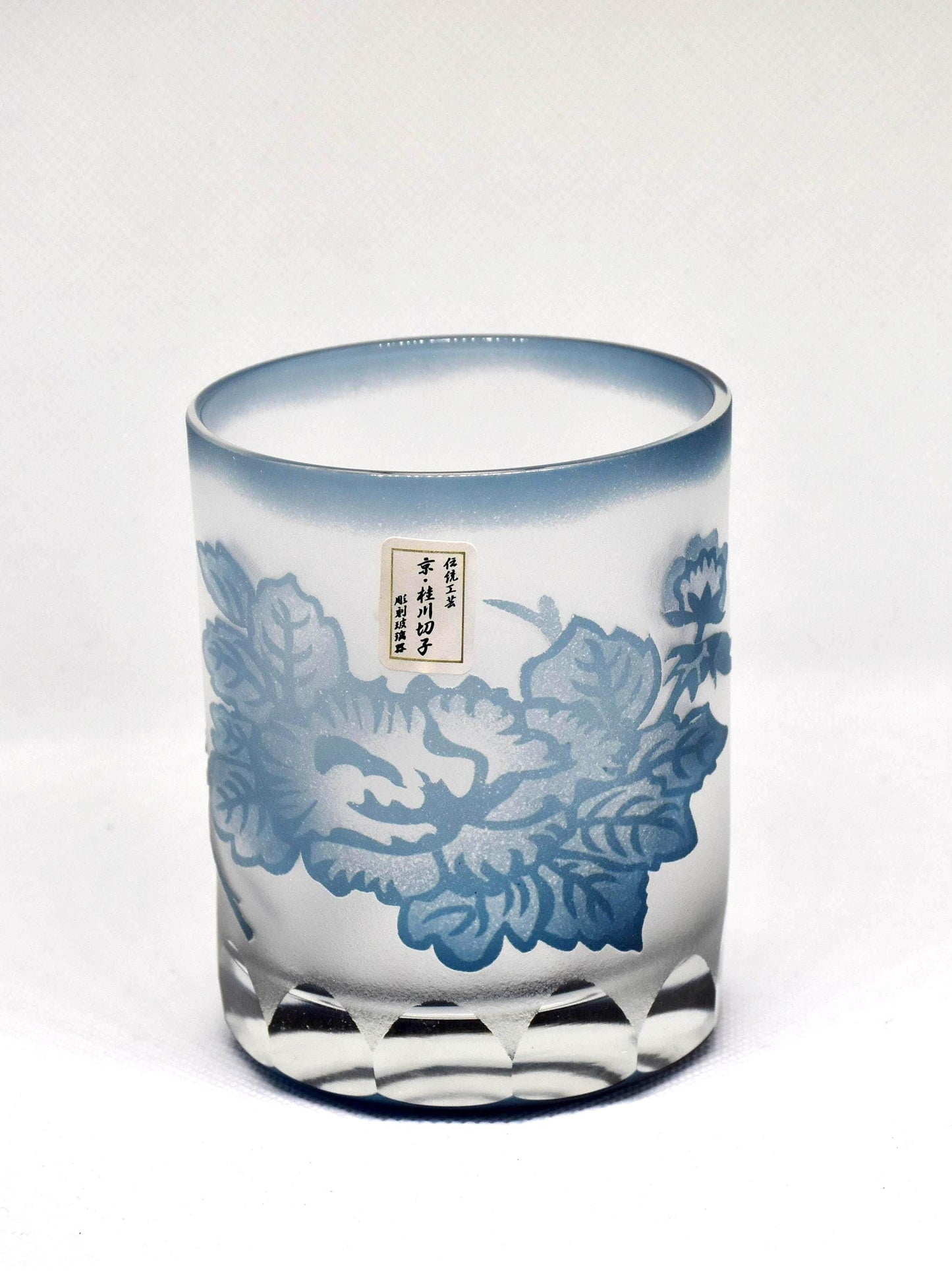 Cut Glass Tumblers with Painted Floral Motif