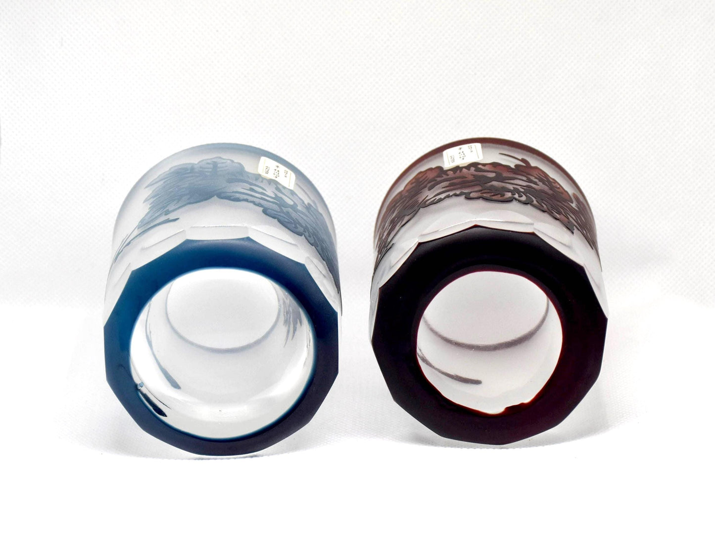 Cut Glass Tumblers with Painted Floral Motif