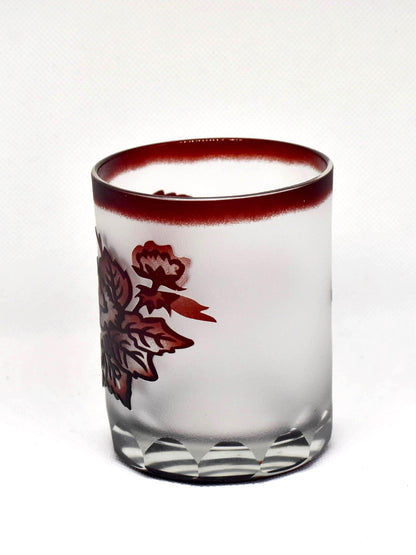 Cut Glass Tumblers with Painted Floral Motif