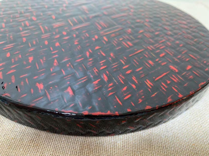 Rantai Shikki Woven Bamboo Lacquer Tray And Chataku Set surface showing the reddish-brown urushi lacquer finish