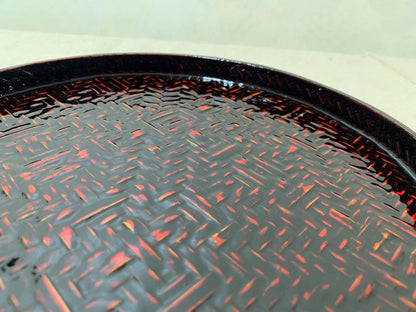 Rantai Shikki Woven Bamboo Lacquer Tray And Chataku Set interior basket-weave pattern with red accents