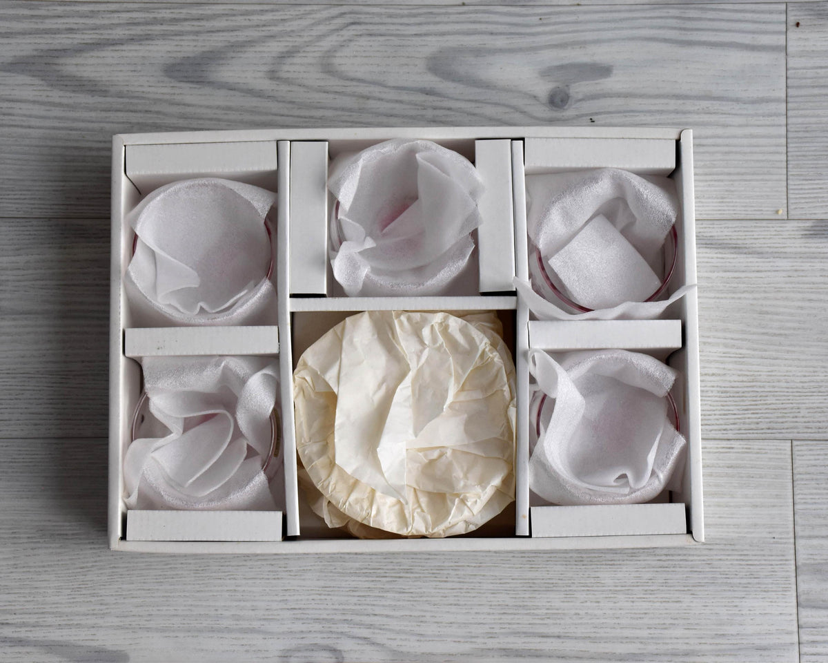 Floral Etched Glass And Rantai Shikki Bamboo Tea Set packed inside original storage box