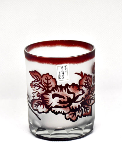 Cut Glass Tumblers with Painted Floral Motif