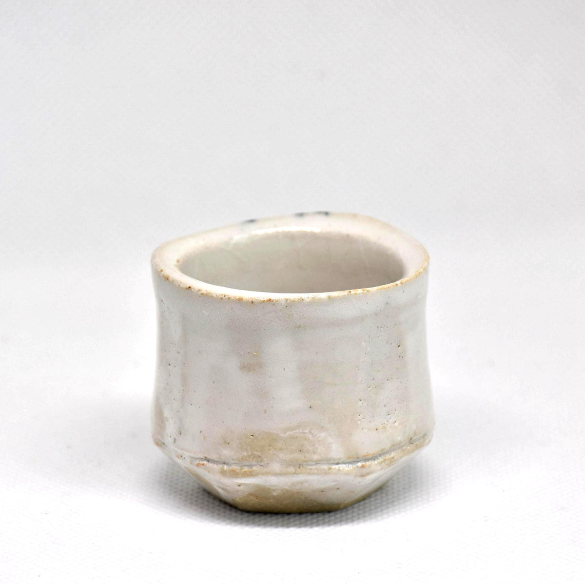 Kikyogama Mino Ware bamboo-shaped guinomi sake cup single piece showing unpainted side
