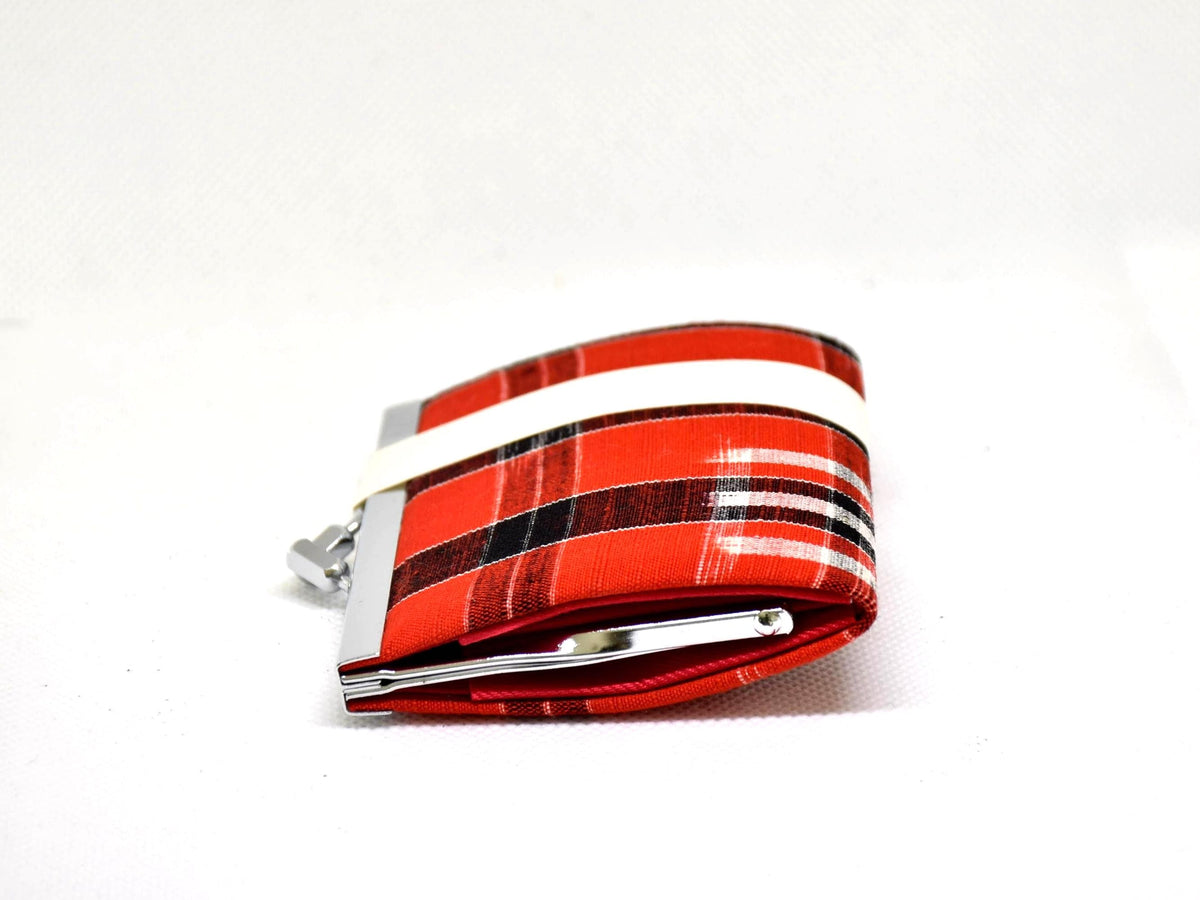 Kasuri Fabric Gama-Guchi Wallet bottom profile showing compact depth and closure