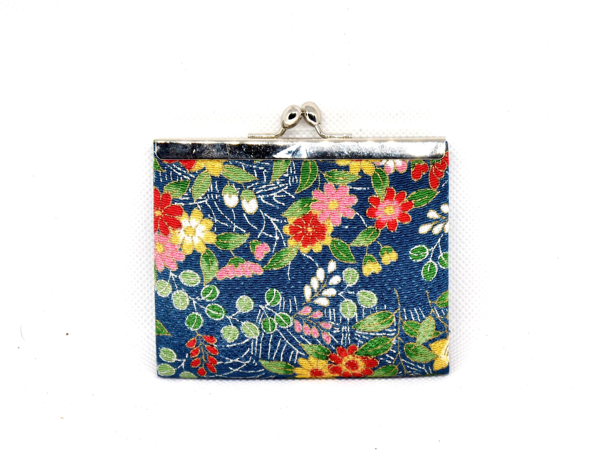 Navy Blue Floral Hana Chirimen Gamaguchi Coin Purse back view showing continuous floral pattern
