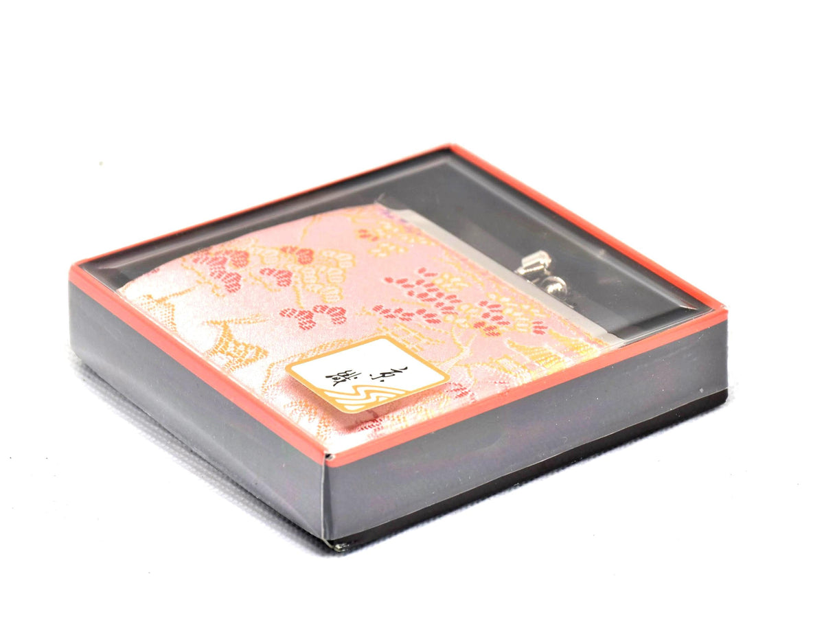 Nishijin-Ori Silk Coin Purse Deer Motif resting inside the closed box