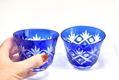 Aisai Kiriko Cobalt Blue Glass Pair