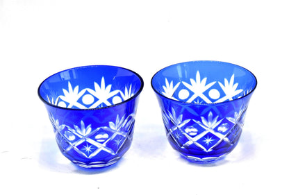 Aisai Kiriko Cobalt Blue Glass Pair