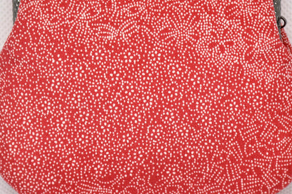 Red Silk Kimono Textile Clasp Coin Purse close-up of the red patterned fabric featuring fine white motifs