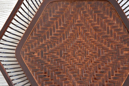 Hexagonal Bamboo Weave Tray In Brown Lacquer showing close up of the woven base pattern