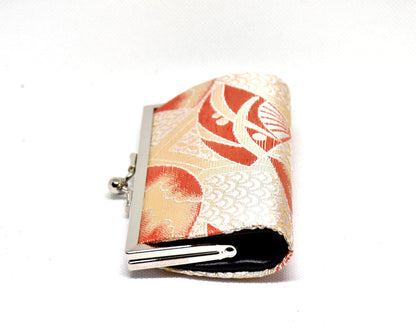 Nishijin-Ori Silk Gamaguchi Coin Purse side profile view highlighting the slim profile and folded structure of the gamaguchi