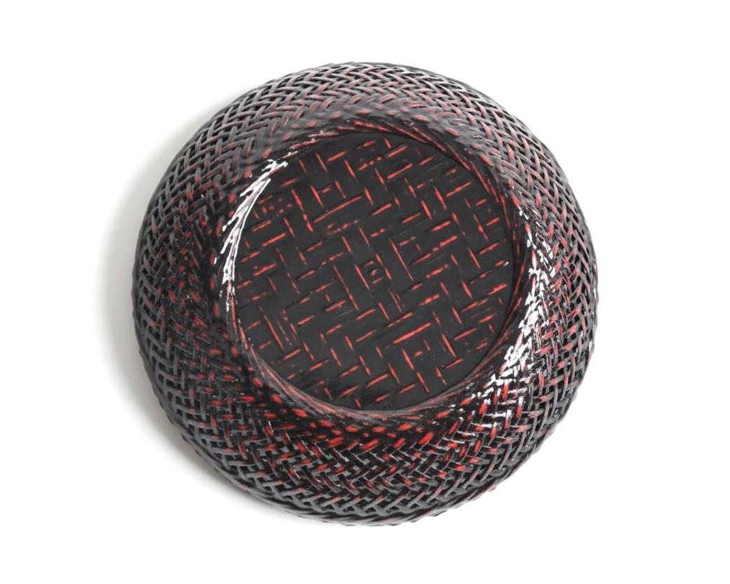 Rantai Lacquerware Bamboo Tray And Bowl Set bowl base with woven bamboo texture