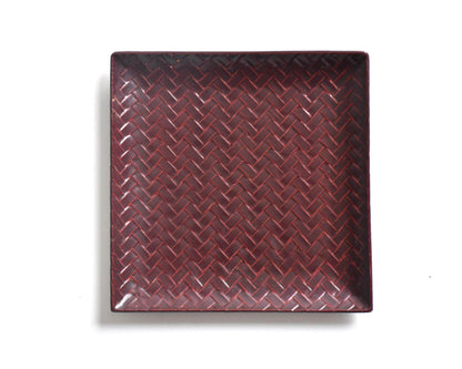 Set of 5 Kurume Rantai lacquer square plates top view of a single square plate