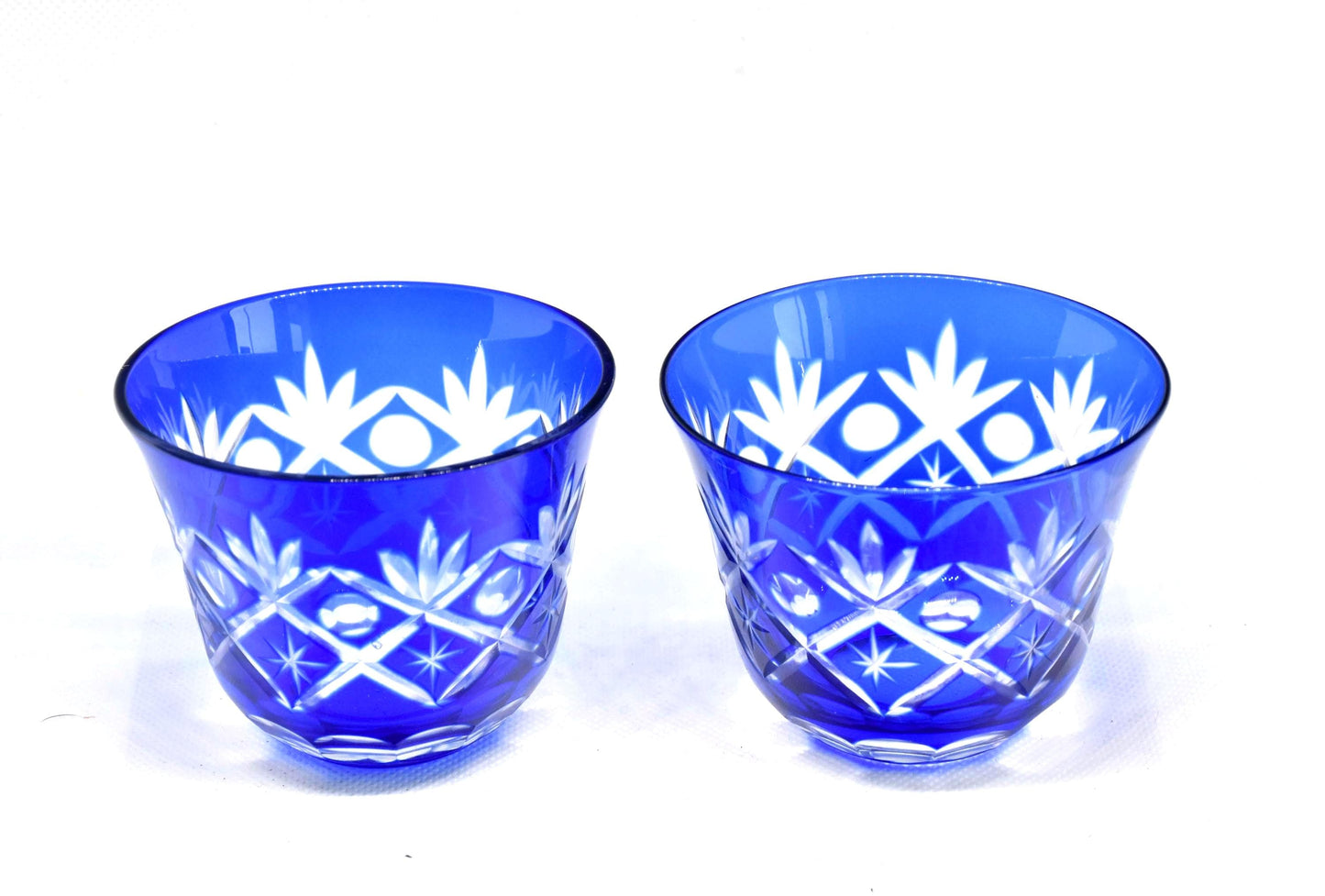 Aisai Kiriko Cobalt Blue Glass Pair