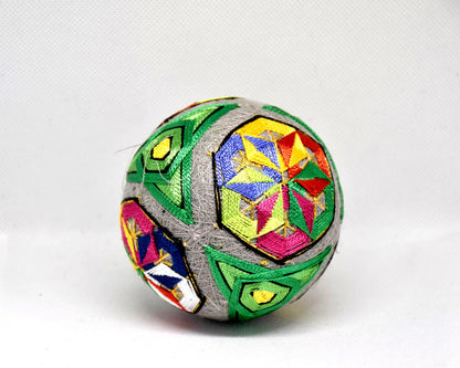 Hand-Embroidered Japanese Temari Ball Folk Art table scatters with vibrant colourful threads