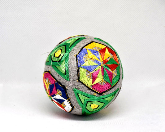 Hand-Embroidered Japanese Temari Ball Folk Art table scatters with vibrant colourful threads