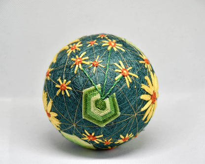 Temari Ball Hand Embroidery traditional Japanese craft showing another angle of the intricate geometric thread work