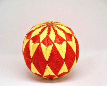 Hand-Embroidered Japanese Temari Ball Folk Art table scatter showing side view of colorful threading