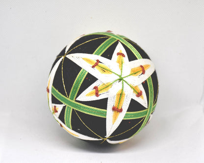 Hand-Embroidered Japanese Temari Ball Folk Art showcasing colourful embroidered star pattern