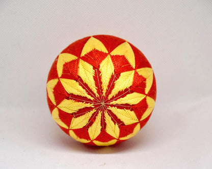 Hand-Embroidered Japanese Temari Ball Folk Art table scatter highlighting bottom starburst embroidery