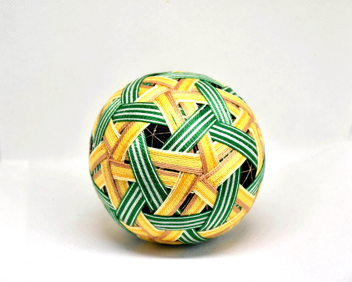 Temari Ball Embroidery displaying an alternate angle of the woven thread design