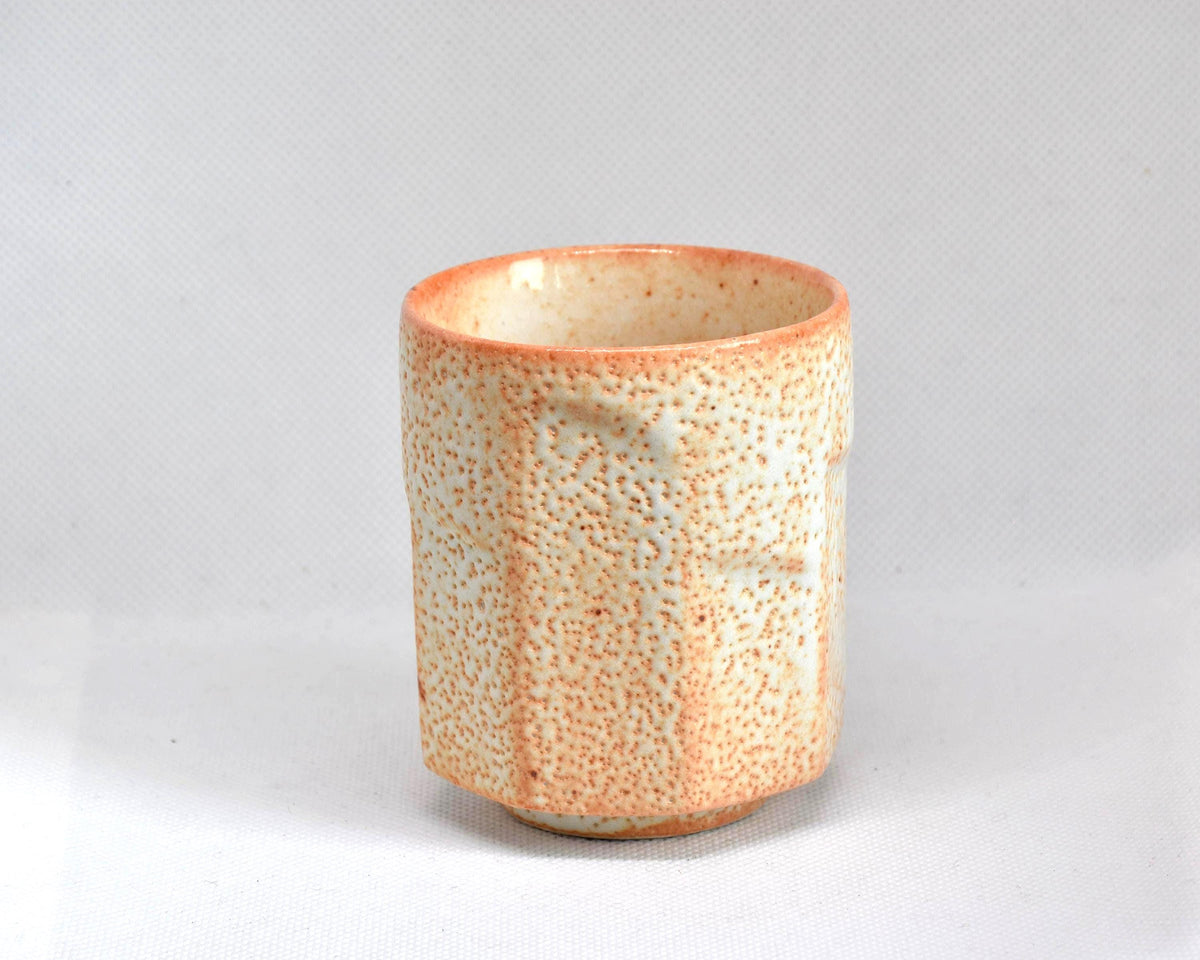 Shino-Yaki Yunomi tea cup showing the back side and shape