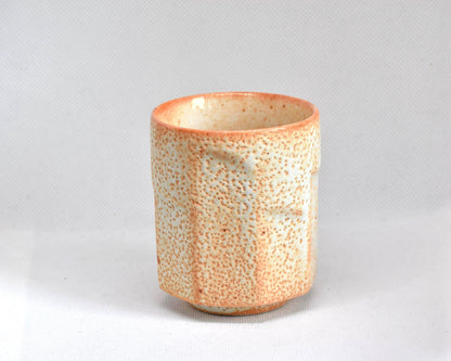 Shino-Yaki Yunomi tea cup showing the back side and shape