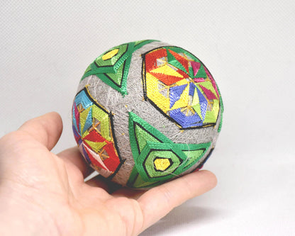 Hand-Embroidered Japanese Temari Ball Folk Art pattern detail showing additional embroidered side