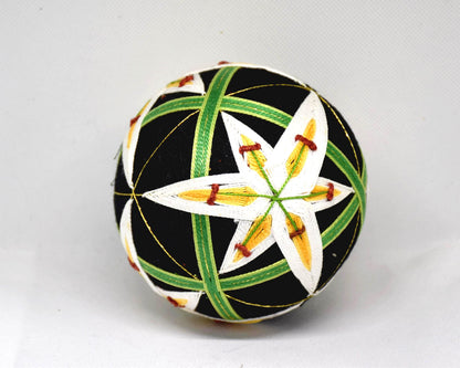Hand-Embroidered Japanese Temari Ball Folk Art viewed from another side angle