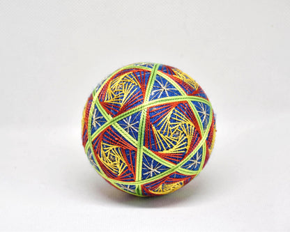 Hand-Embroidered Japanese Temari Ball featuring detailed colourful threadwork