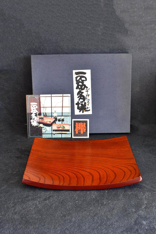 Takamatsu Keyaki Zelkova Wood Rectangular Serving Tray with original box and paper labels