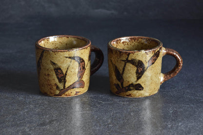 Karatsu-Yaki Coffee Cups Iron-Brown Branch Motif japanese ceramic tableware