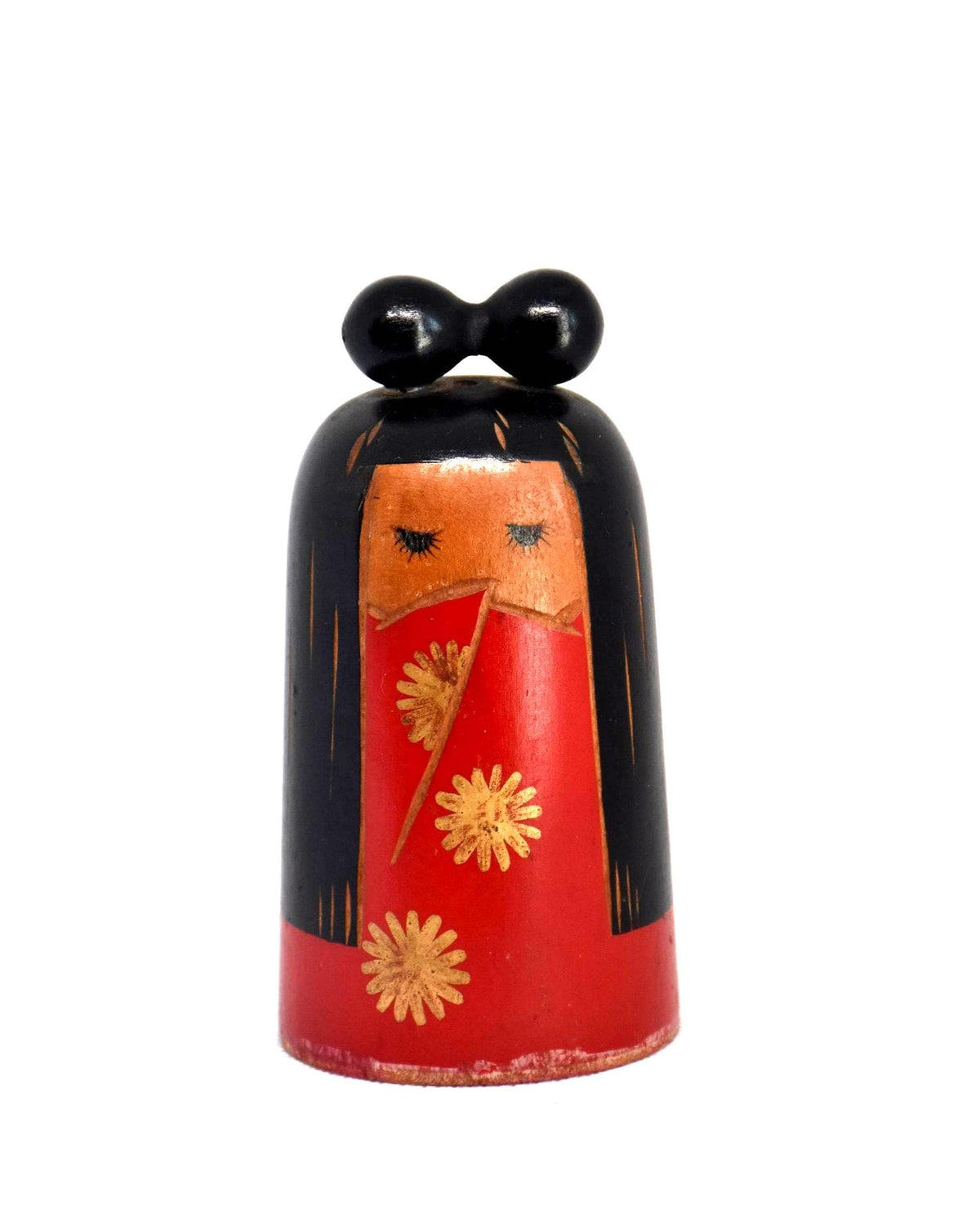 Japanese Kokeshi Doll With Black Ribbon shown against a plain white background