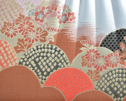 Japanese Brocade Clutch Bag pattern detail showing shimmering metallic thread motifs and fan shapes
