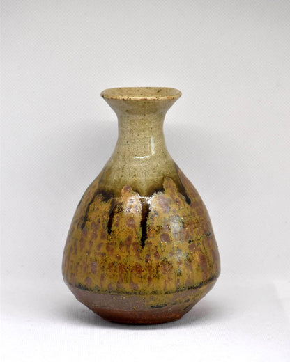 Bizen Style Iron-Rich Stoneware Tokkuri Sake Bottle showing the front pattern detail