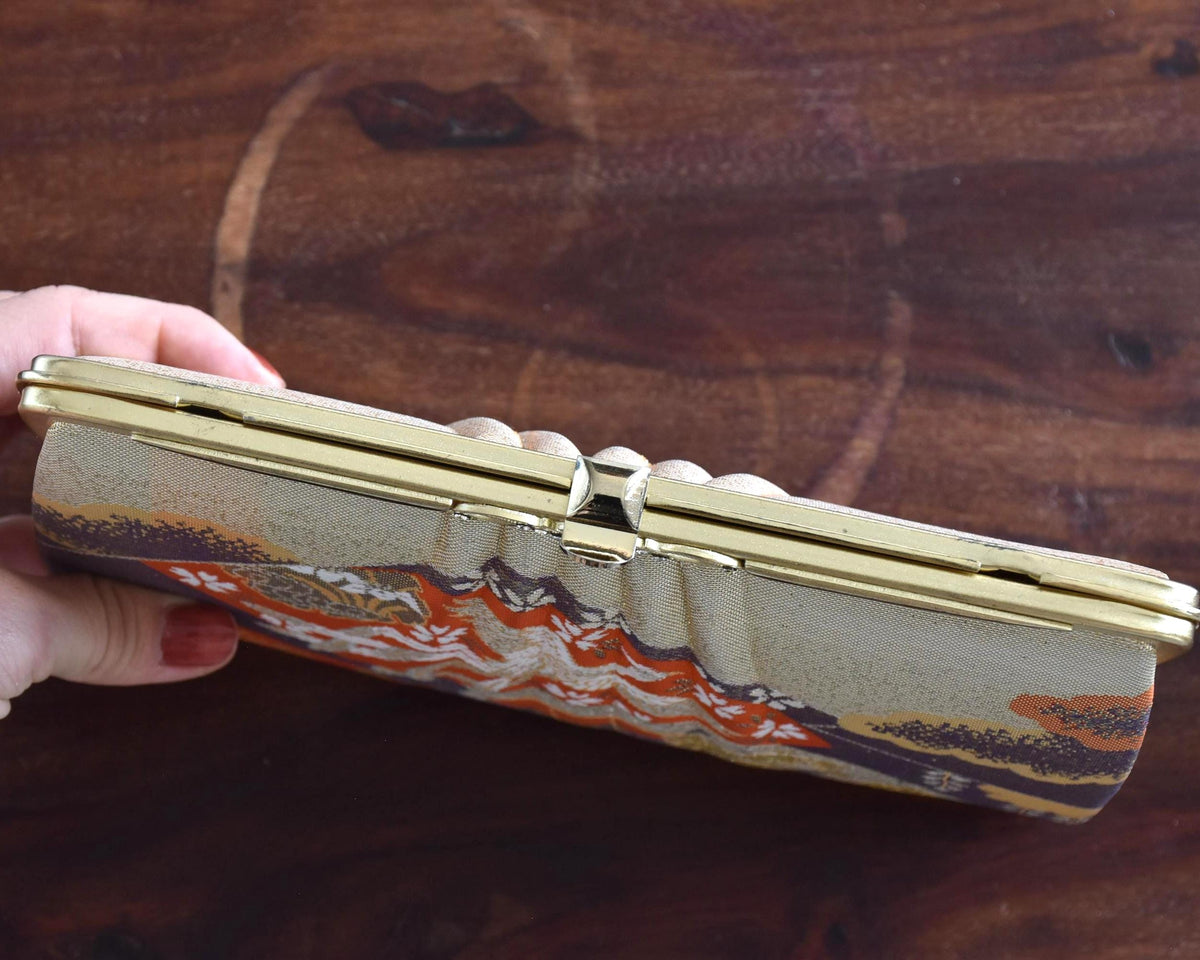 Phoenix and cherry blossom brocade clutch top frame and clasp
