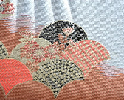 Japanese Brocade Clutch Bag pattern detail of the embroidered floral and fan motifs