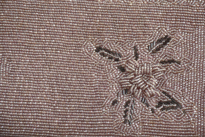 Japanese Floral Beaded Clutch In Lavender extreme close-up of the uniform glass seed beads