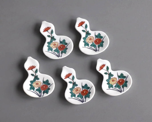 Floral Gourd Porcelain Chopstick Rest Set of five hand-painted Japanese pieces