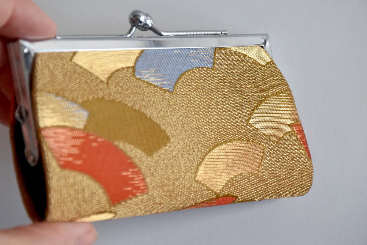 Nishijin-Ori Silk Gamaguchi Coin Purse pattern detail in the light