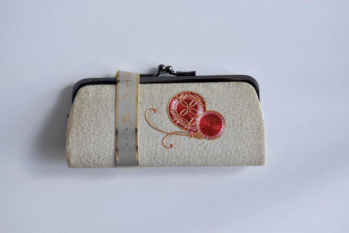 Gamaguchi Coin Purse Red And Gold Embroidered Woven japanese vintage craft