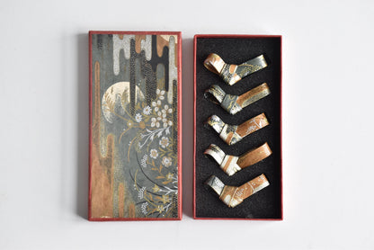 Japanese Washi Paper Chopstick Rests Red Kimono set of five hashioki in a decorative storage box