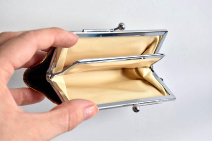 Nishijin-Ori Silk Gamaguchi Coin Purse open with interior view