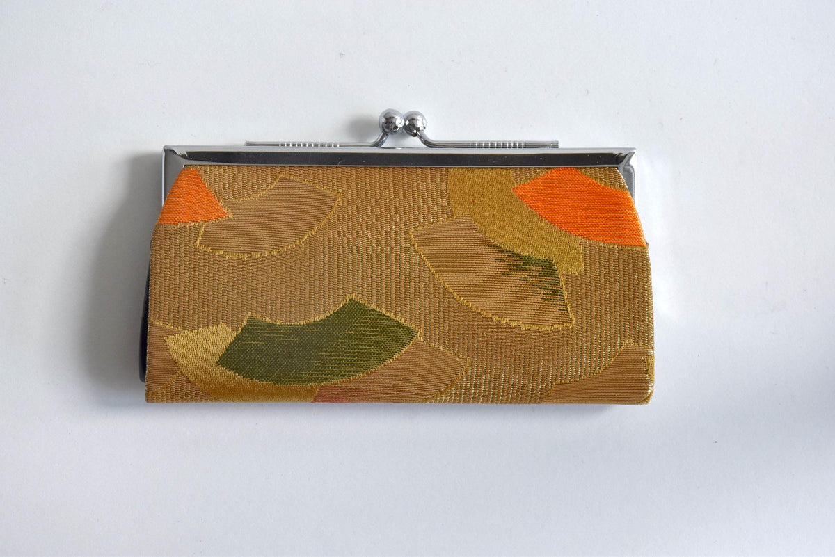 Nishijin-Ori Silk Gamaguchi Coin Purse front view on a white surface