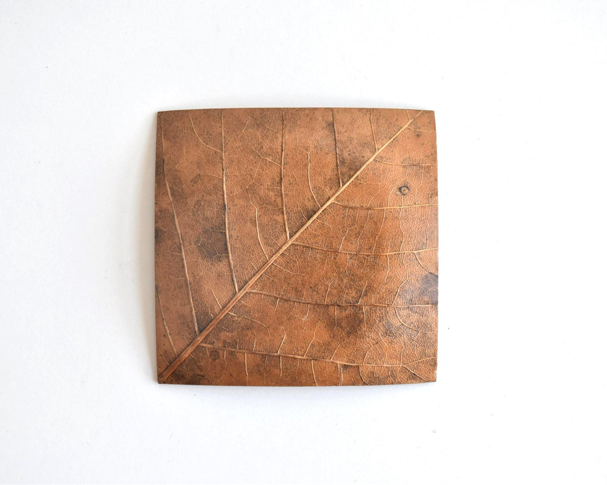 Hida Kōgei Hōba Magnolia Leaf Tray showing natural leaf veins and paper core