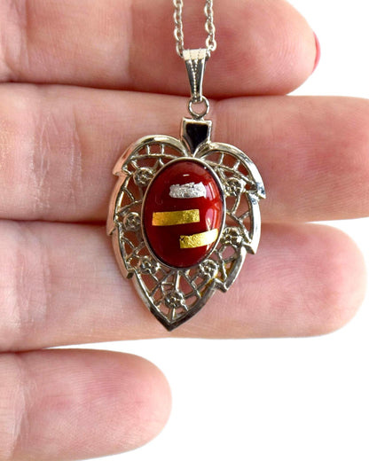Okagaki Kōtoku Red Oval Pendant With Gold And Silver necklace by vintage master artisan