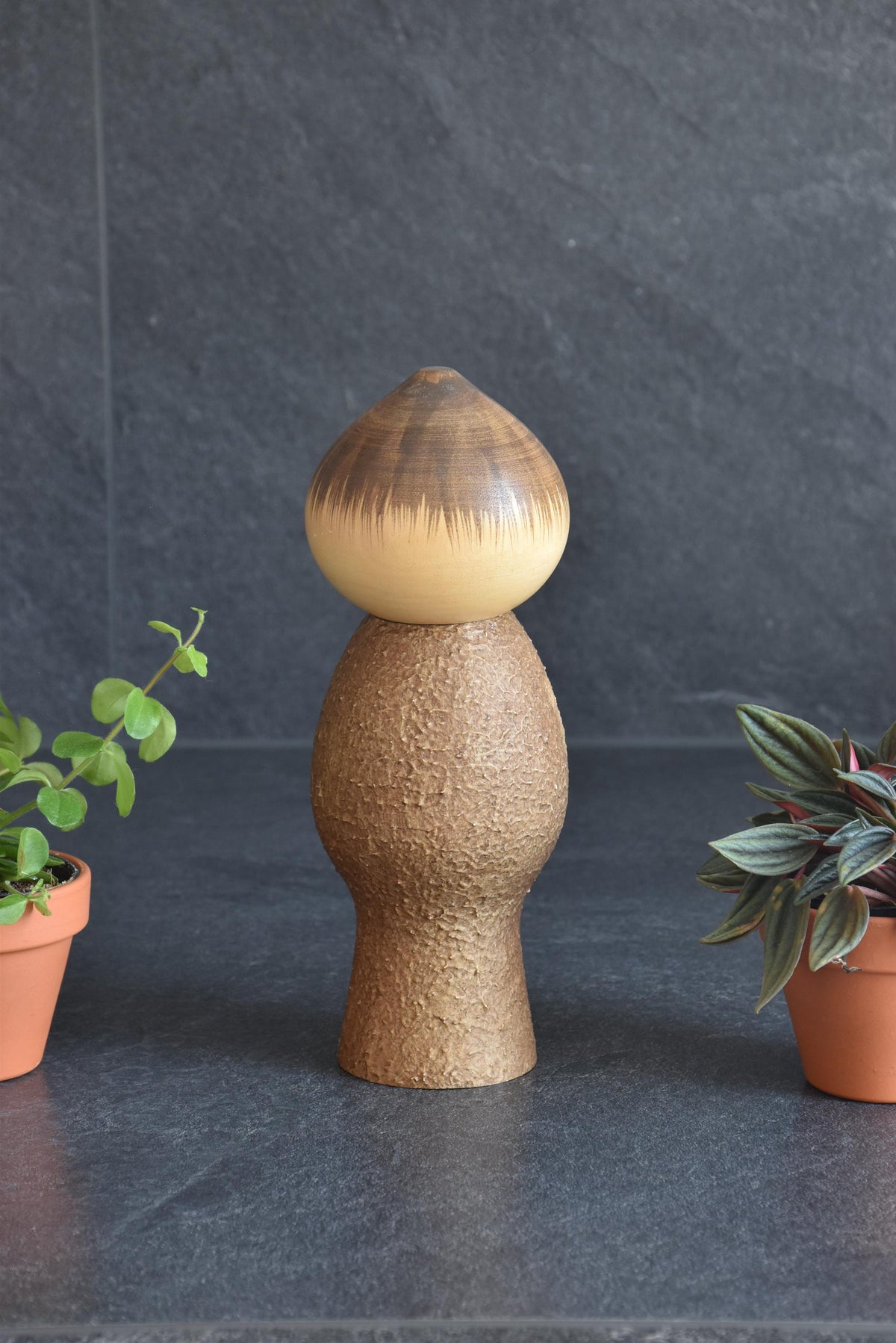 Masao Watanabe Sosaku Kokeshi Doll Mushin viewed from the back showing plain textured body