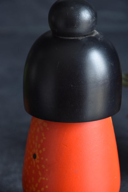 Kazuo Takamizawa kokeshi doll upper body and head, showing the smooth turned wood form